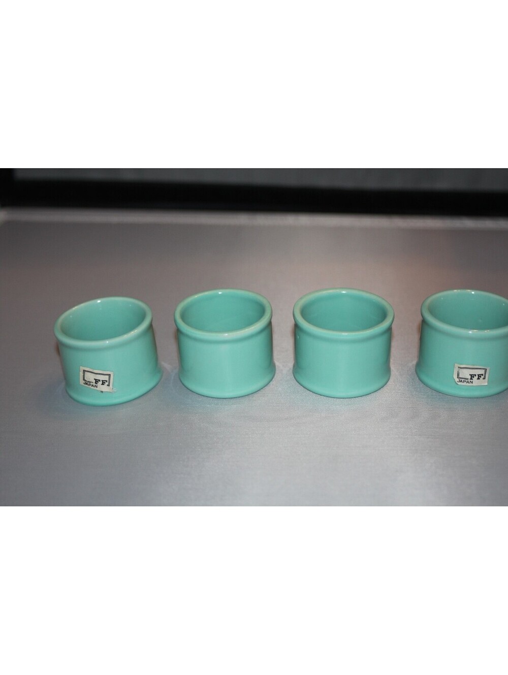 FITZ AND FLOYD Vintage Mint Green Ceramic Napkin Rings Set of 4*Turquoise